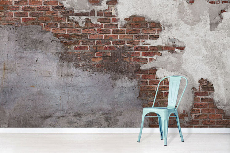 Texture effect faux brick wallpaper in an interior room setting