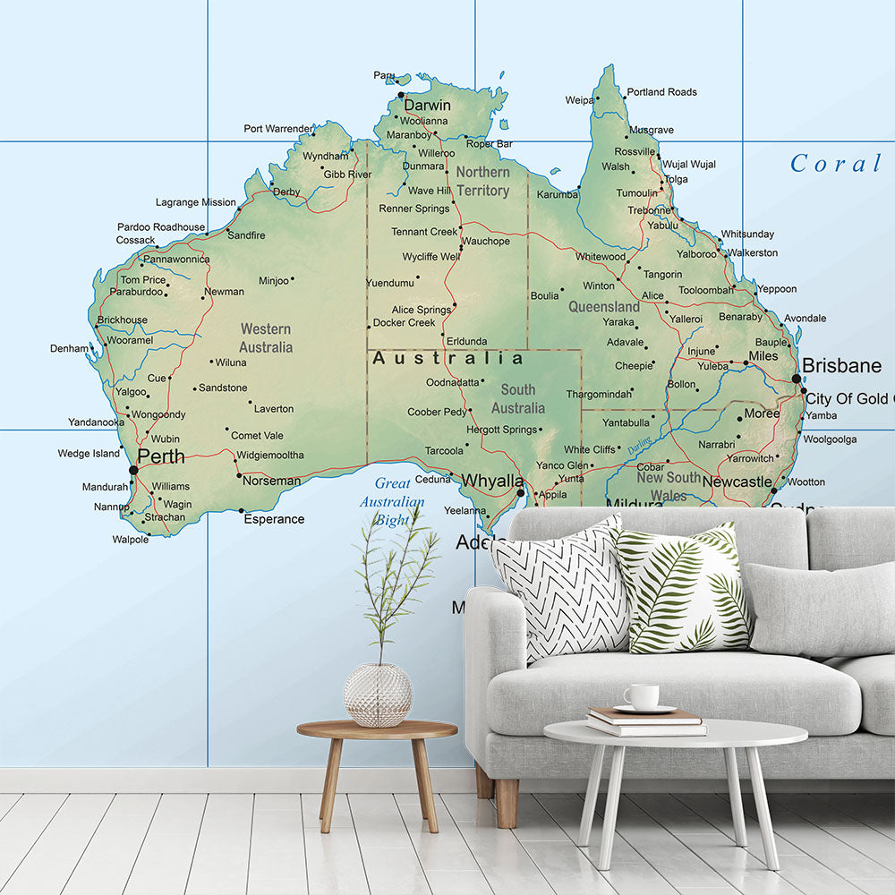 Map of Australia Wallpaper Mural Wall