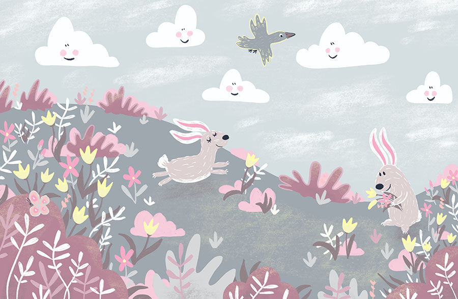 Cute Happy Bunnies Wallpaper Mural