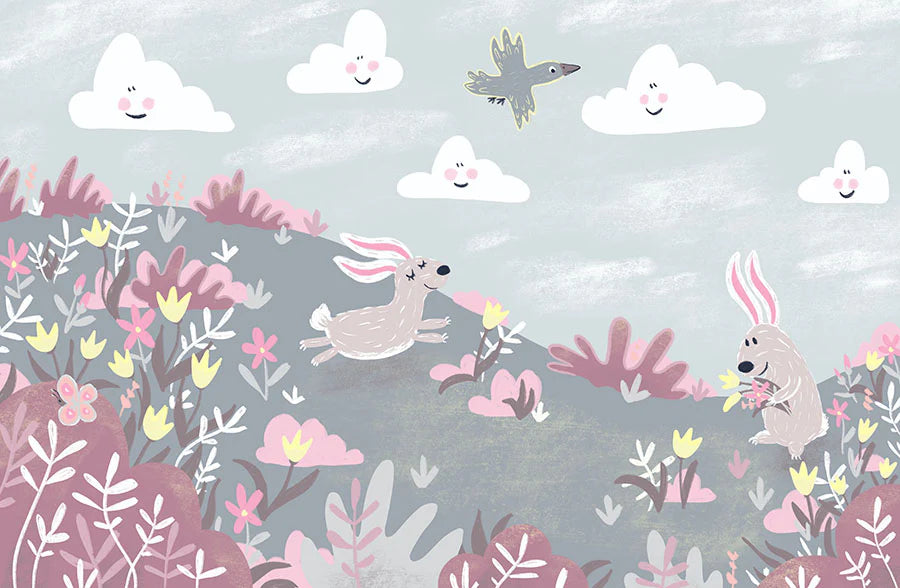 Cute Happy Bunnies Wallpaper Mural