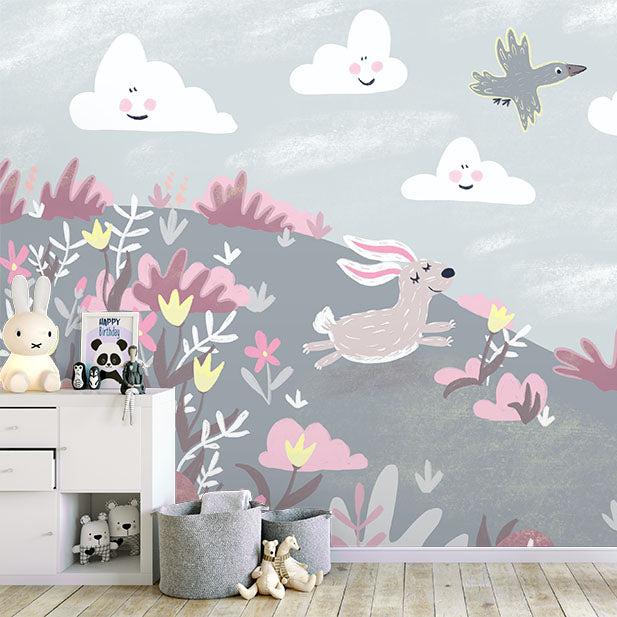 Cute Happy Bunnies Wallpaper Mural