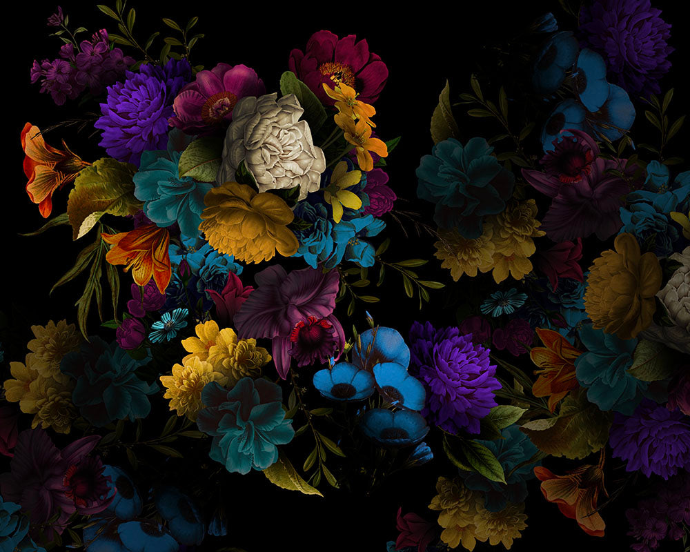 Dark Neon Floral Wallpaper mural