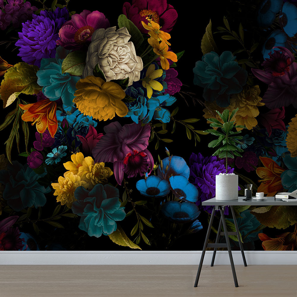 Dark Neon Floral Wallpaper mural