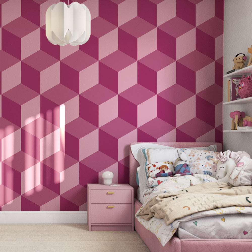 Geo Cube Geometric Design Raspberry Wallpaper Mural