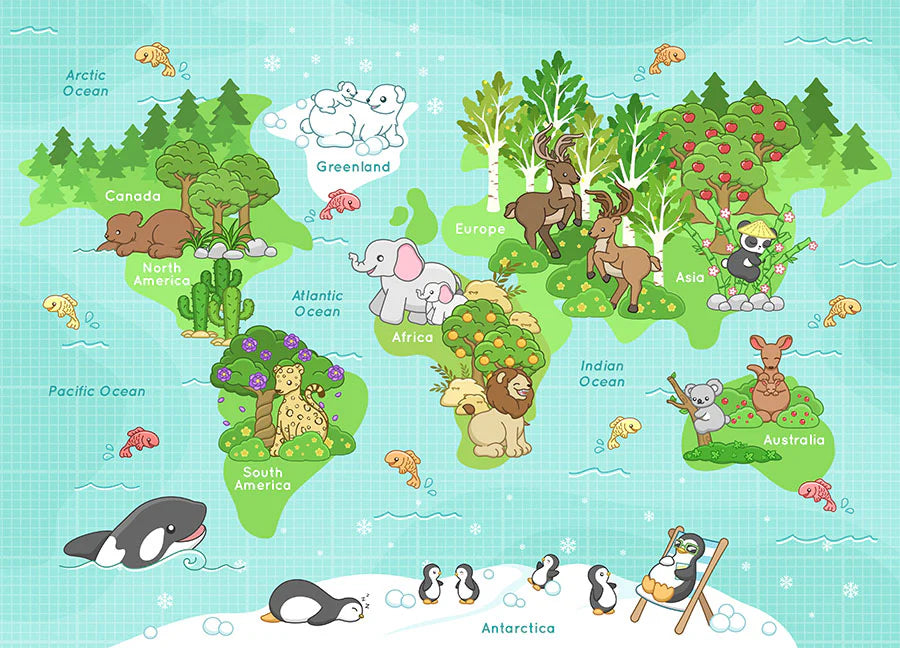 Happy Animals World Map Wallpaper