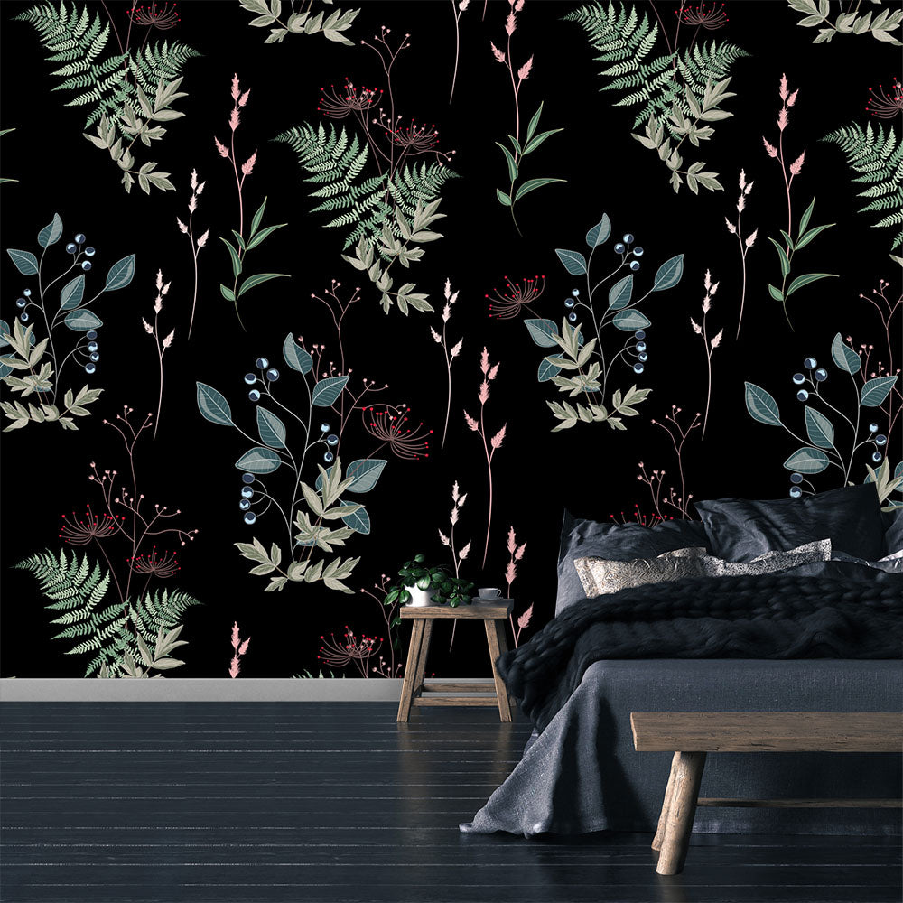 Midnight Botanical Wallpaper Wall Mural