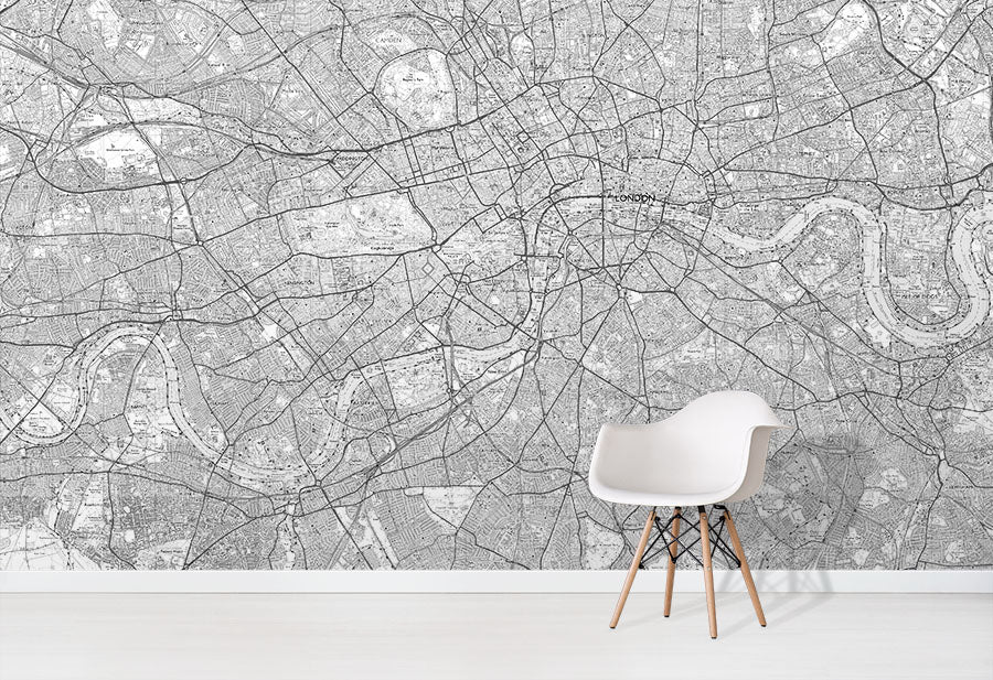 Custom Made OS Explorer Map Wallpaper Mural in situ with white chair