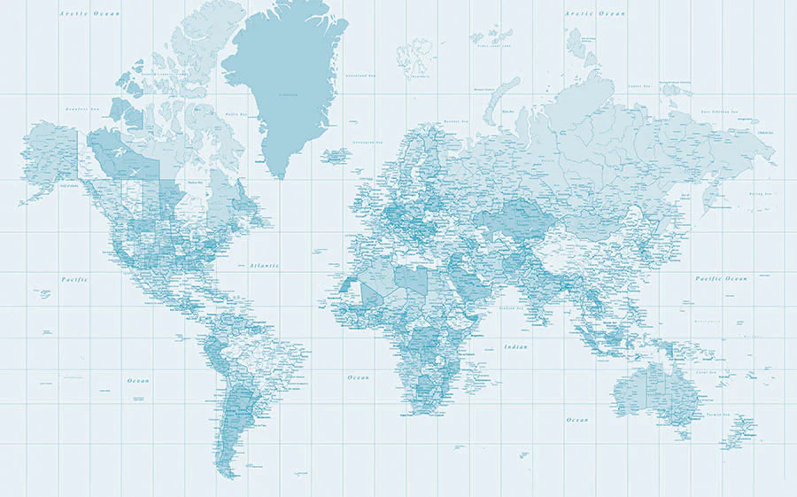 Pastel Blue World Map Wallpaper Mural