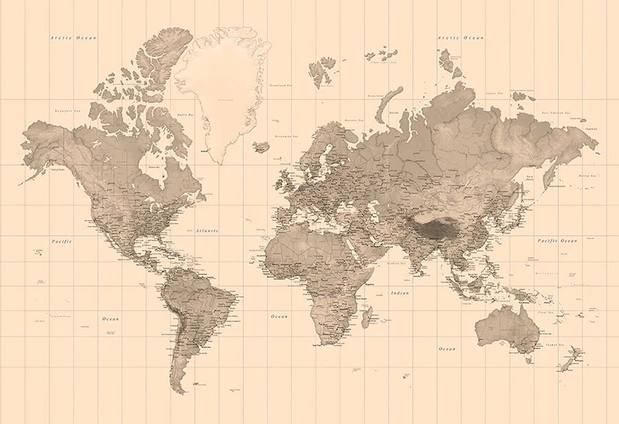 Sepia World Map Wallpaper Mural