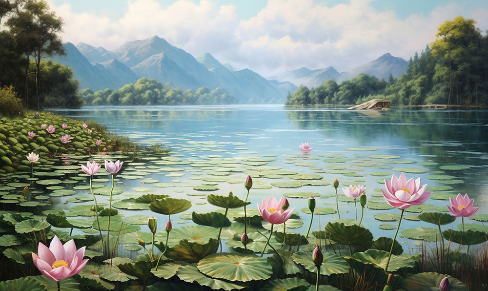 Stunning Scene Nature Lotus Lake Wallpaper Mural