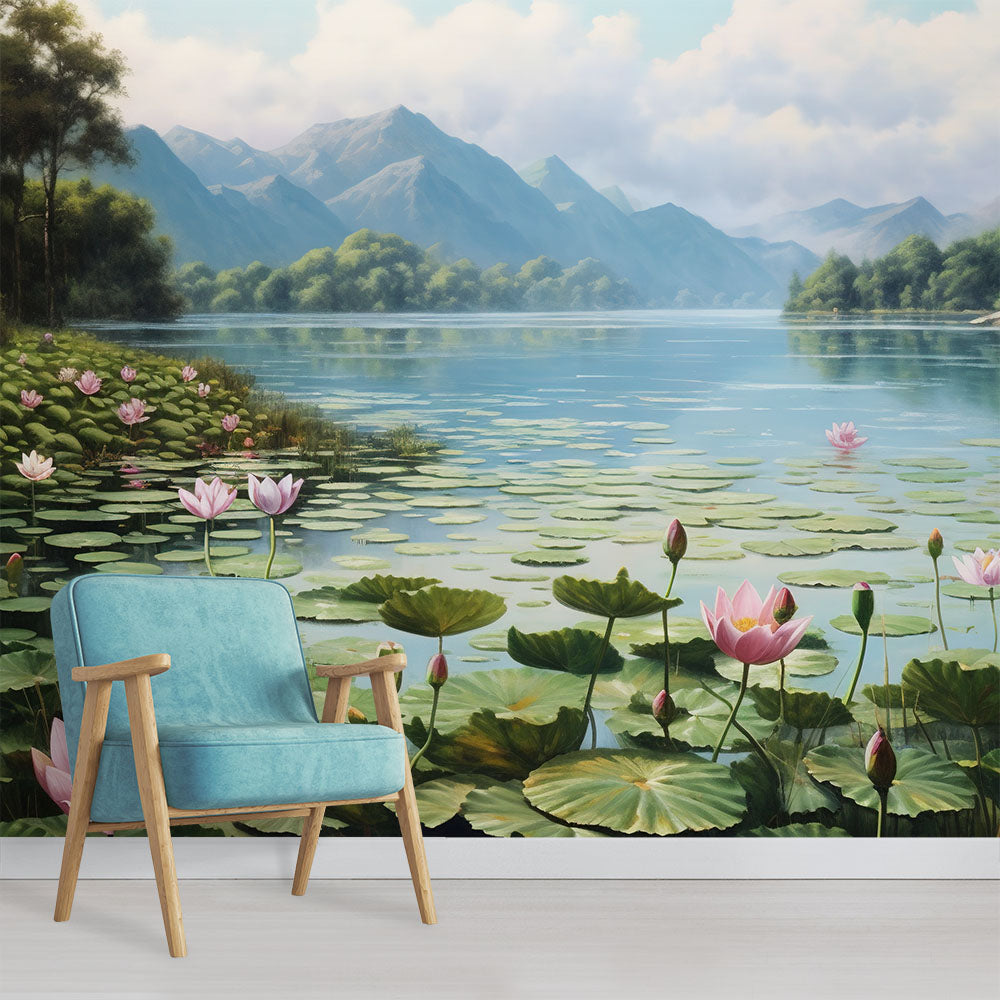 Stunning Scene Nature Lotus Lake Wallpaper Mural