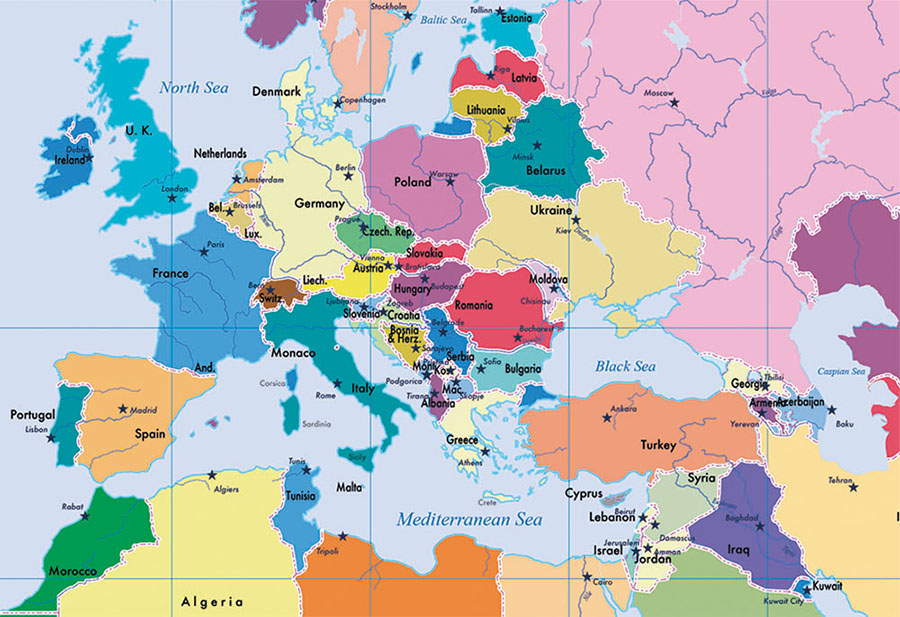 Colourful and fun world map wallpaper design