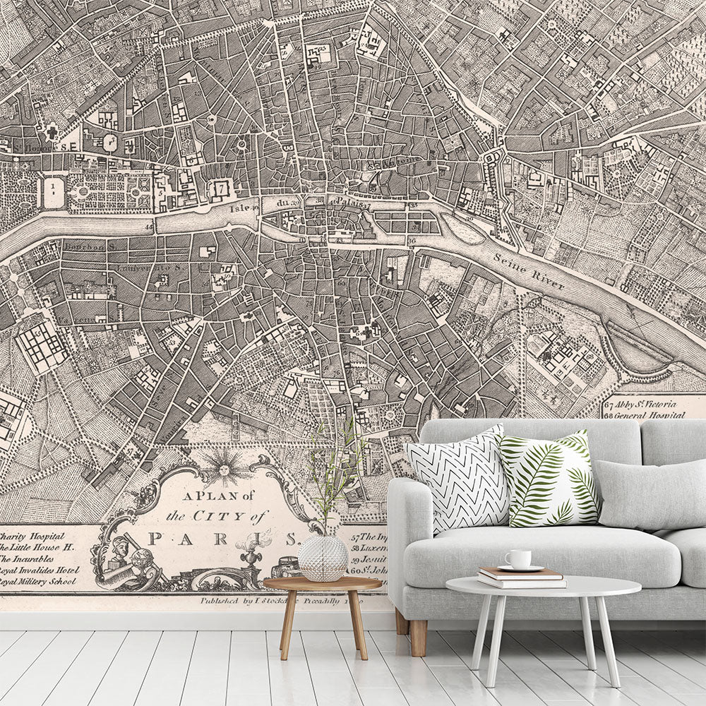 Vintage Paris Map Wallpaper Mural