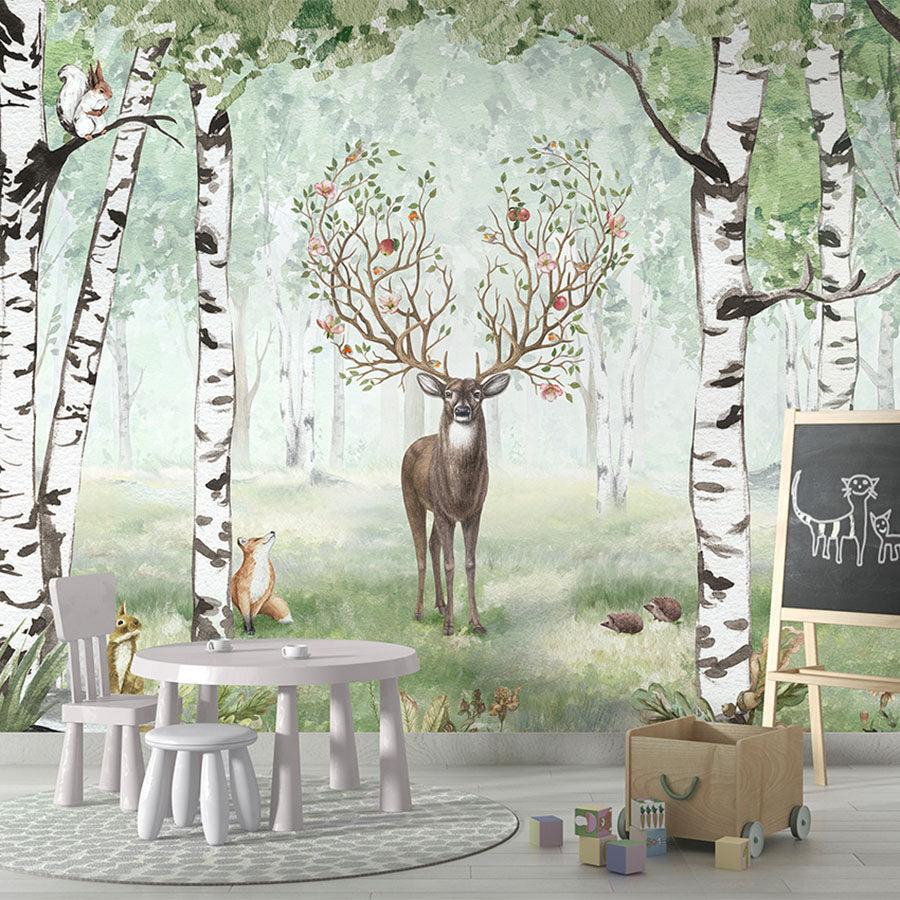 Amazing Antlers Summer wallpaper mural in a children’s playroom