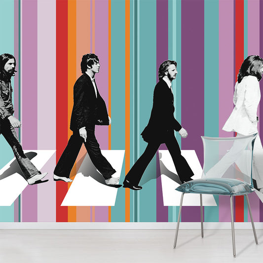 The Beatles Abbey Road colourful striped wallpaper mural design