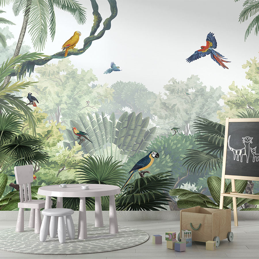 Canopy Jungle – Natural wallpaper mural in a children’s playroom school board