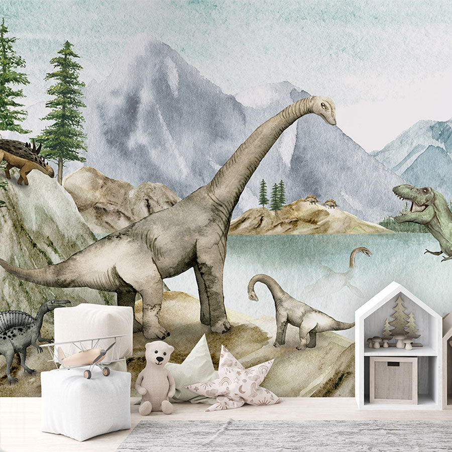 Dino Dreams wallpaper mural in a children’s playroom