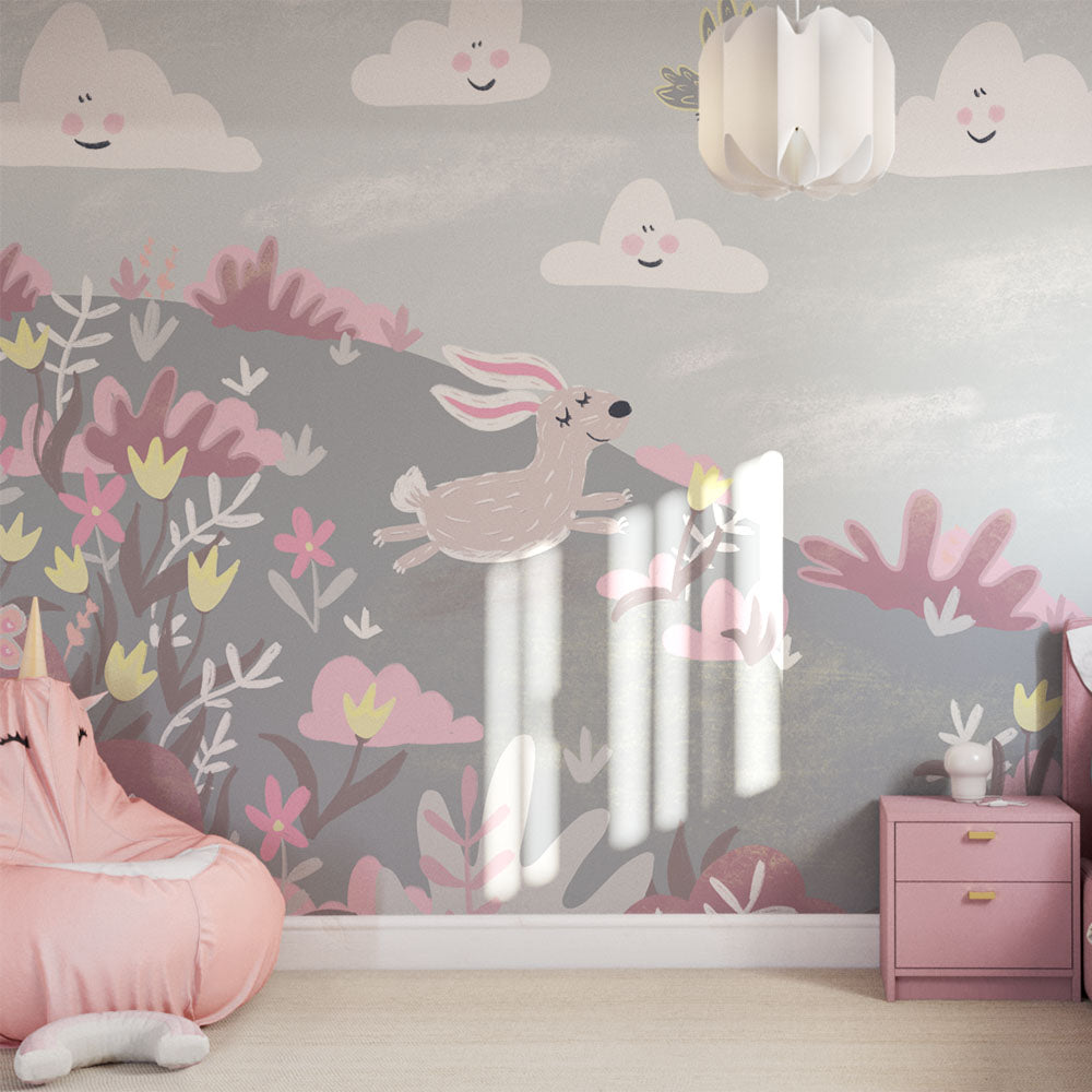 Cute Happy Bunnies Wallpaper Mural
