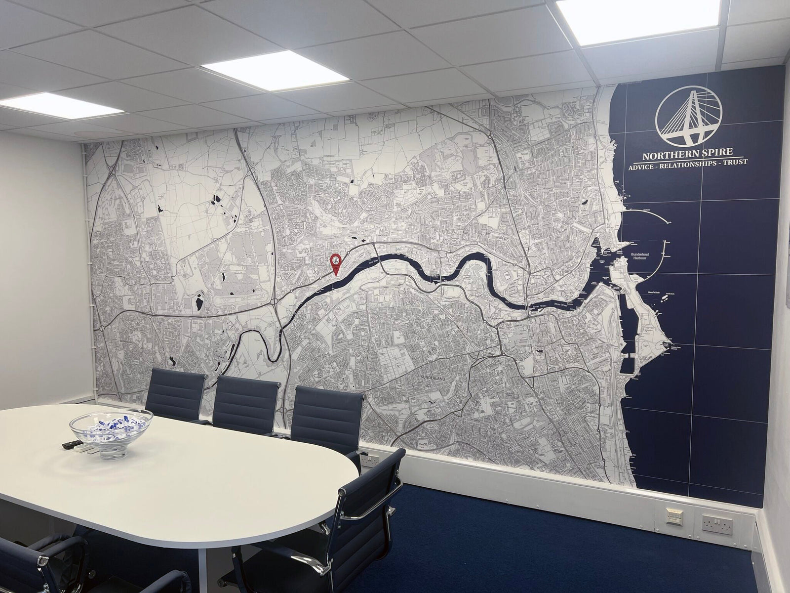 Custom Map wallpaper of Sunderland in the boardroom of Northern Spire