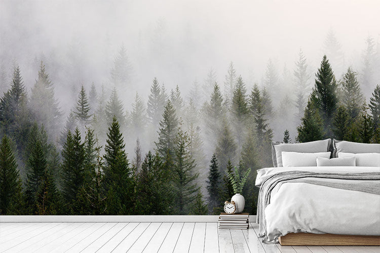 Forest and Jungle wallpaper mural in a bedroom setting