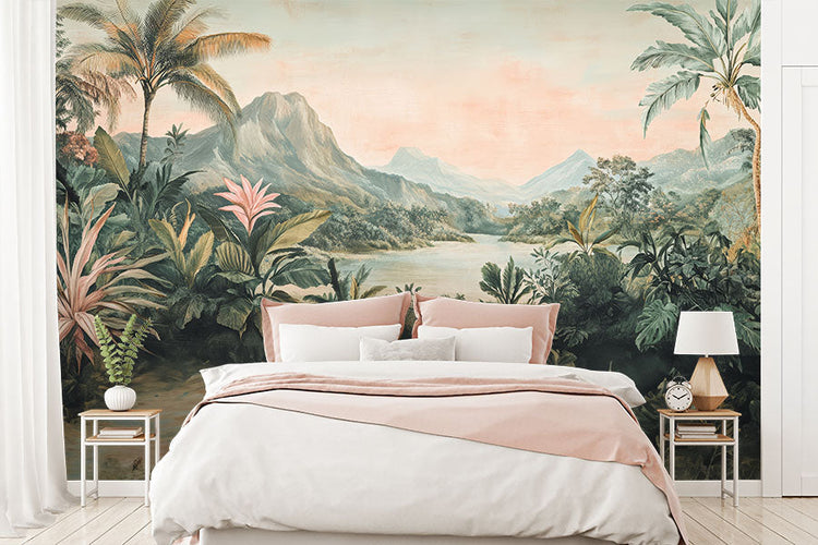 Mountain Wallpaper mural in a bedroom setting