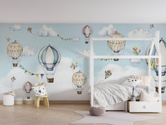 Balloon Bonanza wallpaper mural shown in a children's Balloon Bonanza   House bed