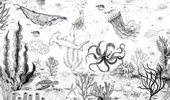 Black and White Under The Sea Ocean creatures wallpaper mural
