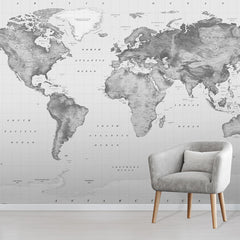 Black and White Atlas World Map Wallpaper Mural