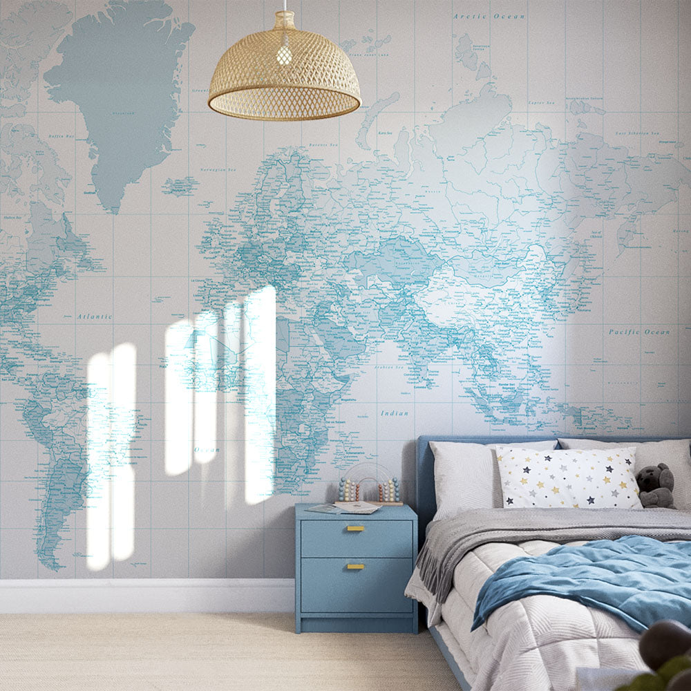 Pastel Blue World Map