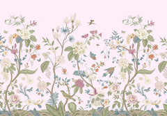 Chinoiserie pink wallpaper mural design in girls room setting
