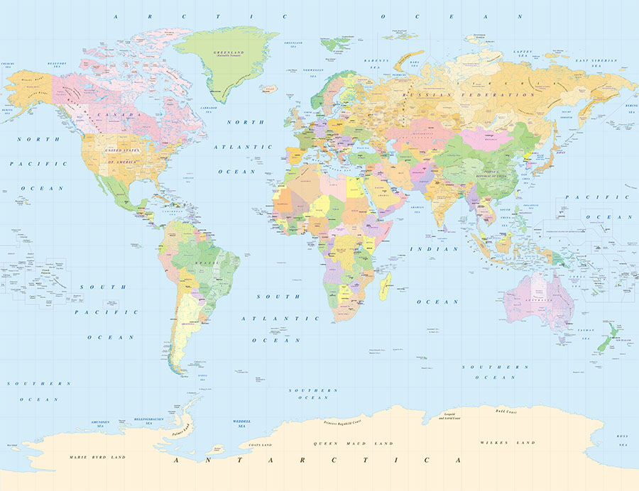 Colourful World Map with Antarctica