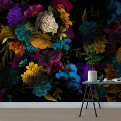 Dark Neon Floral Wallpaper mural