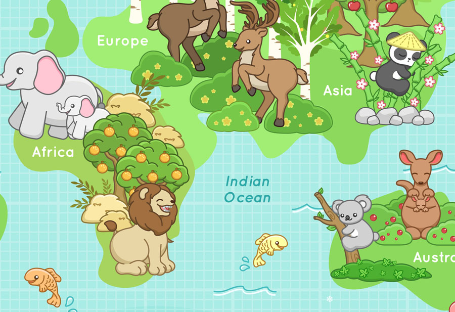 Happy Animals World Map Wallpaper