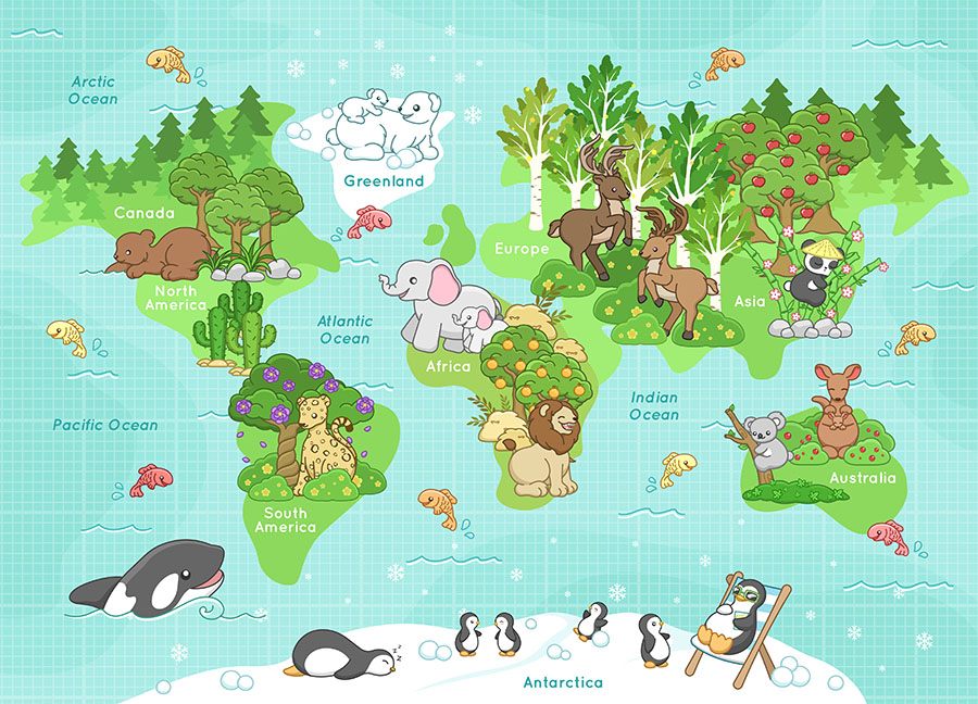 Happy Animals World Map Wallpaper