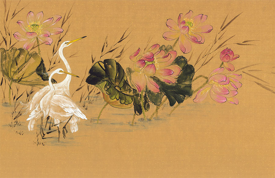 Egrets Amongst Lotus - Nikole Lowe Wallpaper Collection