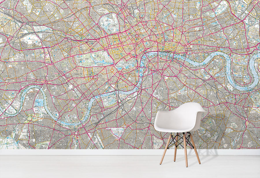 Custom OS Explorer Map Wallpaper Mural in situ with white chair