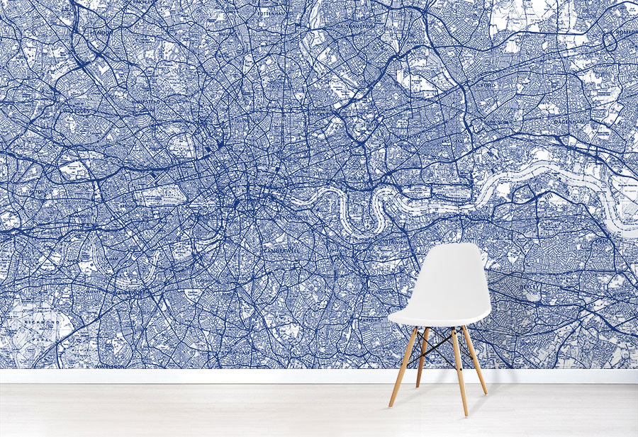 Custom Made Blue OS Landranger Map Wallpaper in situ with chair