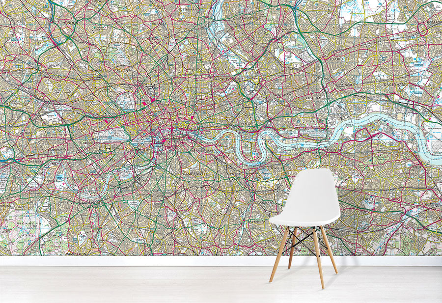 OS Landranger Wallpaper Map Wallpaper Mural in situ with white chair