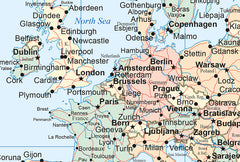 Close-up detail view of Pastel Toned World Map Wallpaper Wall Mural