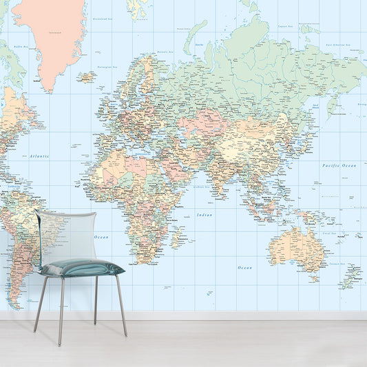 Pastel Toned World Map Wallpaper Wall Mural