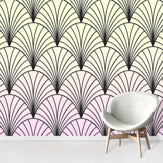 Sherbet Deco Shells Ombre Wallpaper Mural Design