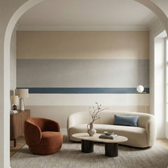 Agnes Balance wallpaper mural shown in living room with arched opening cream sofa