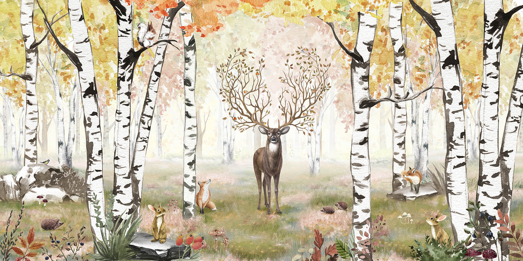 Amazing Antlers Autumn wallpaper mural by Kikki Belle
