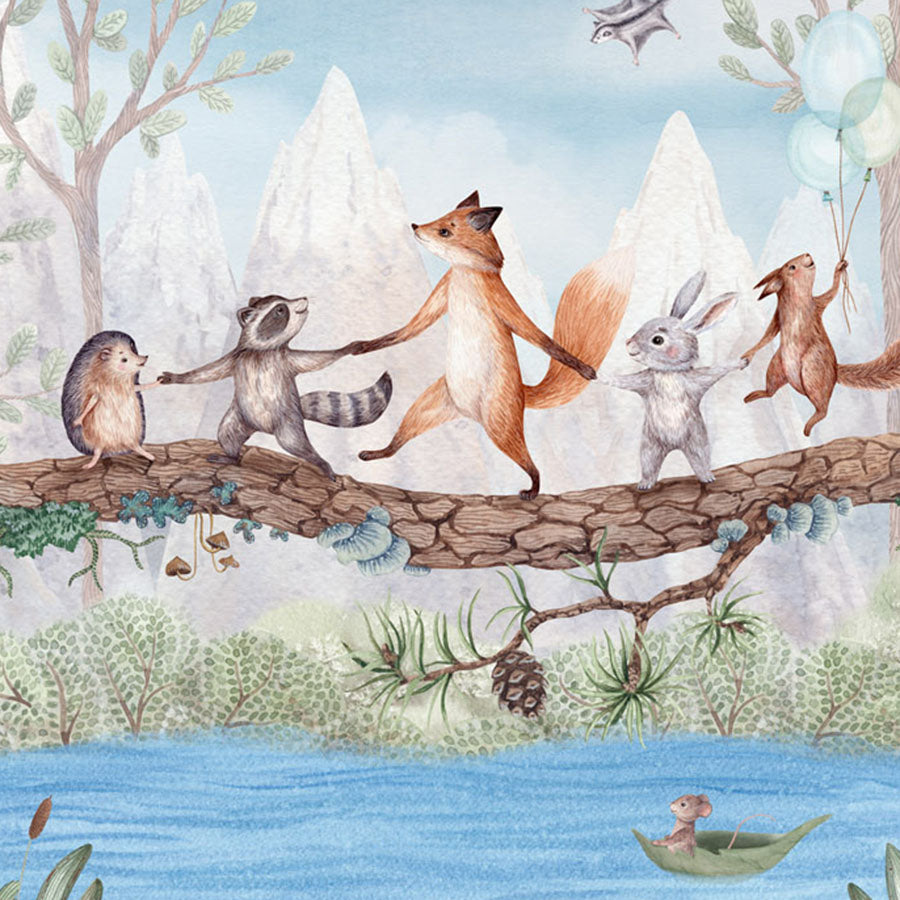 Close-up of the Animal Adventure wallpaper mural by Oliver Robins