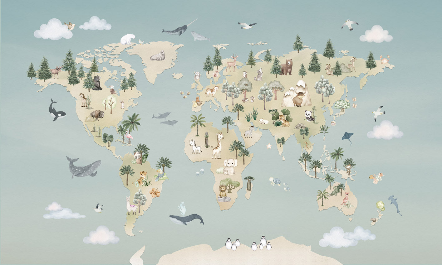 Animal Atlas – Blue wallpaper mural by Oliver Robins