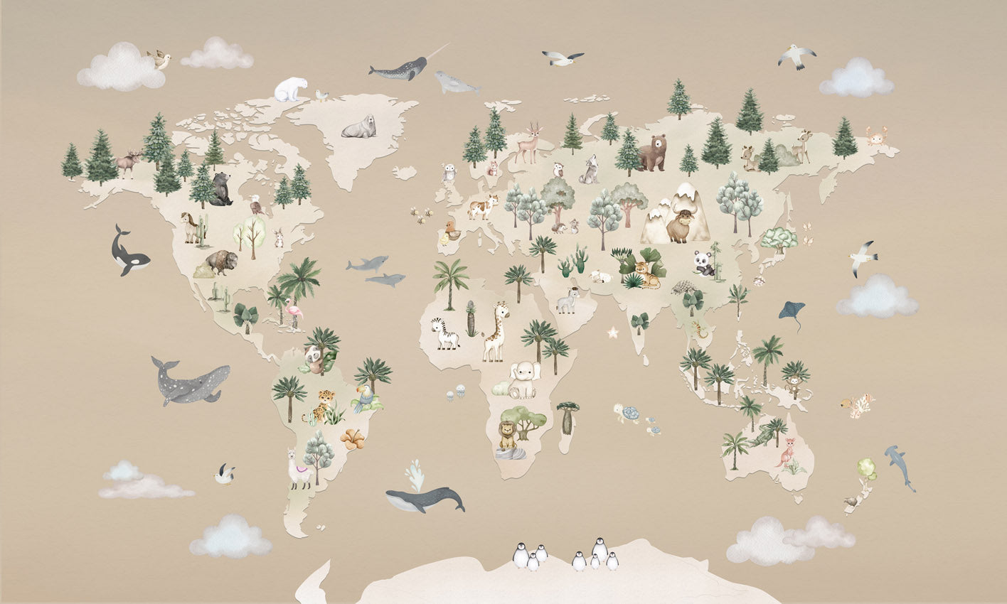 Animal Atlas – Brown wallpaper mural by Oliver Robins
