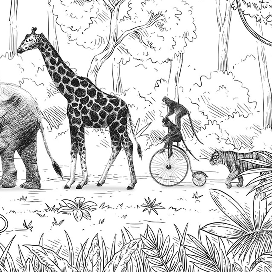 Close-up of the Animal Parade – Black & White wallpaper mural