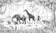 Animal Parade – Black & White wallpaper mural by Kikki Belle