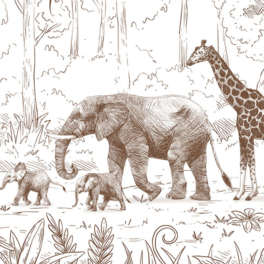Close-up of the Animal Parade – Brown wallpaper mural