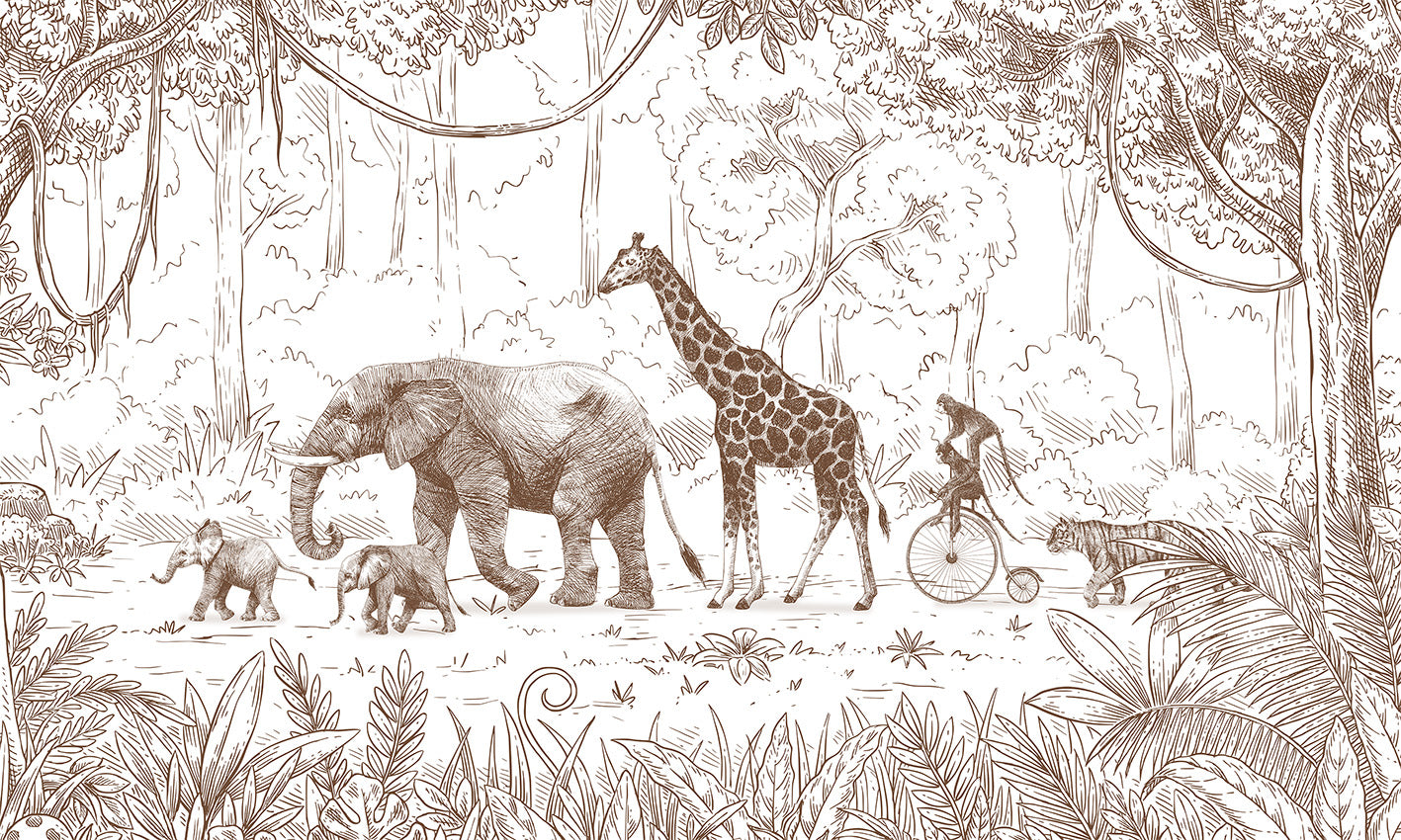 Animal Parade – Brown wallpaper mural by Kikki Belle